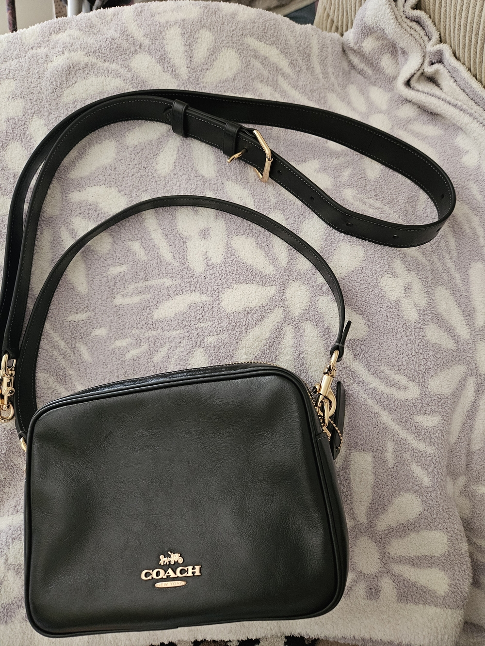 Coach Black Leather Crossbody with Gold Hardware